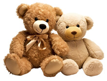 Two Teddy Bears Sit Together. Kids Toys. Isolated On A Transparent Background. KI.