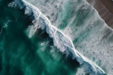 Wall Mural - Blue green surface of the ocean with gentle ripples on the surface and light refracting. AI generated content