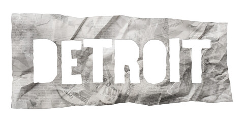 Poster - Detroit city name cut out of crumpled newspaper in retro stencil style isolated on transparent background