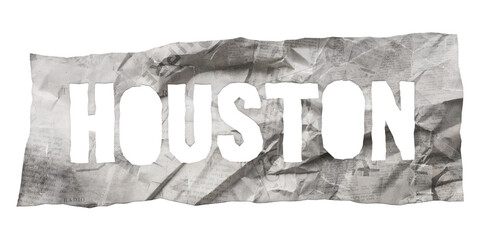 Poster - Houston city name cut out of crumpled newspaper in retro stencil style isolated on transparent background