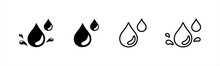 Water Drops Icon Set In Line Style. Water, Oil Drop, Water Drop, Splash Water Drop Simple Black Style Symbol Sign For Apps And Website, Vector Illustration.