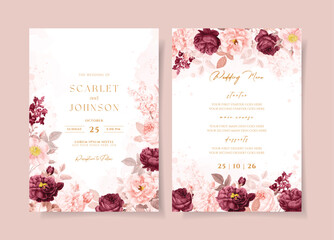 Wedding invitation card template with beautiful flower decoration