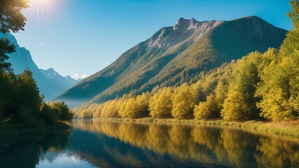 A Wonderful View Of A Mountain Range With A Lake And Trees