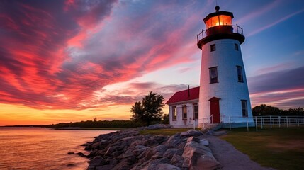 Wall Mural - beautiful twilight sky above a lighthouse generative ai
