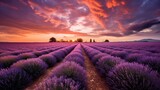 Fototapeta Do przedpokoju - beautiful twilight sky in a lavender field generative ai