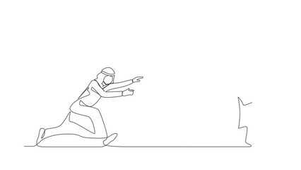 Poster - Animated self drawing of continuous line draw Arabian businessman or manager running and chasing after run away money. Concept of money obsession, impatient, greedy. Full length single line animation