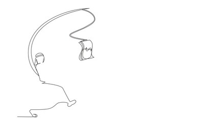 Poster - Animated self drawing of continuous line draw greedy Arabian businessman or manager is running after money. Greedy man in business suit with attached rod and dollar. Full length one line animation