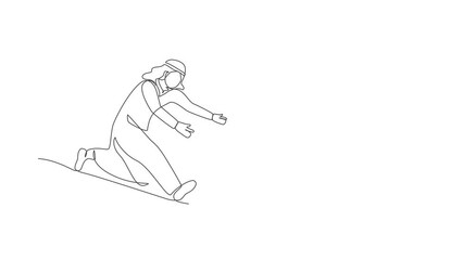 Poster - Animated self drawing of continuous line draw businessman chasing money bag dollar run away. Concept of achieving goals profits, striving success, running for money. Full length one line animation