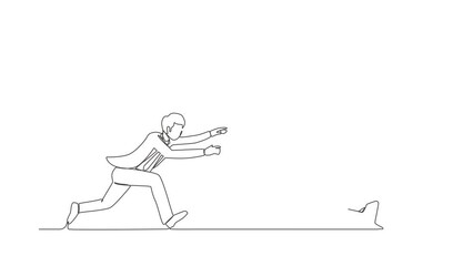 Poster - self drawing animation of single line draw businessman or manager running and chasing after run away