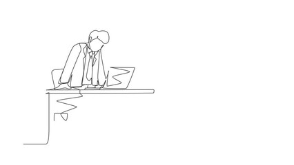 Poster - animated self drawing of single continuous line draw frustrated and furious businessman shouting and