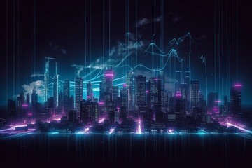 Futuristic neon city. Created with generative Ai technology.