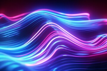 Sticker - 3D render, abstract background, blue and pink neon lines, glowing waves, generative Ai