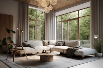 large modern living room with organic calm styled space made with generative ai