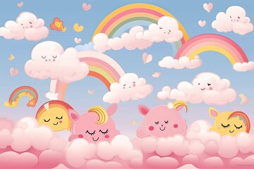 Sticker - colorful rainbows and clouds in the sky Generative AI