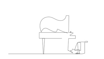 Poster - Self drawing animation of single one line draw Arab woman plays piano. Performer sits at musical instrument, plays jazz. Pusician. Person performs on stage. Continuous line draw. Full length animated