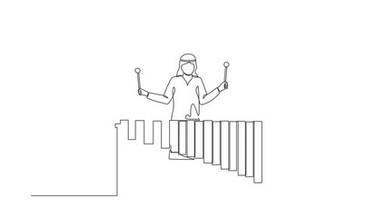 Poster - Animated self drawing of continuous line draw Arab man percussion player play marimba. Male musician playing traditional Mexican marimba instrument at music festival. Full length one line animation