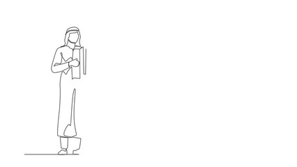 Poster - Animated self drawing of continuous line draw Arab man musician playing accordion. Performer plays acoustic musical. Accordionist perform playing music instrument. Full length one line animation