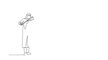 Poster - self drawing animation of single line draw arabian musician playing violin. classical music performe