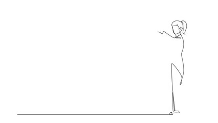 Poster - Self drawing animation of single one line draw music conductor. Musician perform on stage directing symphony orchestra. Classical music performance, instrumental. Continuous line. Full length animated