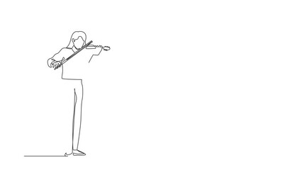 Wall Mural - Self drawing animation of single one line draw woman musician playing violin. Music performer with musical instrument. Female musician playing violin at festival. Continuous line. Full length animated