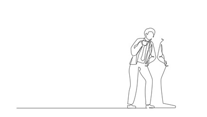Poster - Animated self drawing of continuous line draw businessman fight with mirror reflection. Furious guy have conflict, mental health. Suffering from abuse, self-violence. Full length single line animation