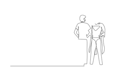 Poster - Animated self drawing of continuous line draw businessman looking at reflection in mirror and seeing super hero standing. Leadership, ambition and self confidence. Full length one line animation