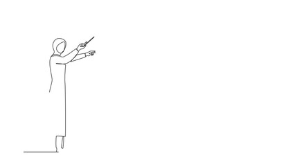 Wall Mural - Self drawing animation of single one line draw Arabian woman conductor. Musician perform on stage directing symphony. Classical music performance, instrumental. Continuous line. Full length animated