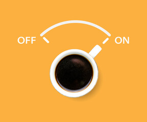 top view of black coffee cup with on off switch isolated