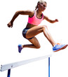 Digital png photo of fit caucasian woman hurdle jumping on transparent background