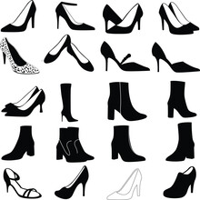 Woman Shoes Silhouettes. High Heels Vector