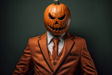 Halloween Pumpkin In Suit, Generative AI