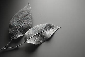 Sticker -  two silver leaves on a black background with a white background and a black background with a white background and a silver background with a silver leaf.  generative ai