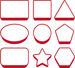 様々な形の赤い3Dフレームセット　シンプルでバリエーションのあるイラスト素材