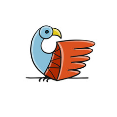 Poster - Tropical bird isolated on white. Sketch for your design