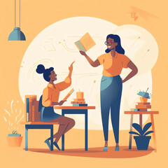 Aufkleber - ai generated: a teacher and a student studying. concept illustration for school, education. vector i