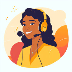 Fototapete - AI generated: Customer service. Woman with headphones and microphone with laptop. Concept illustration for support, assistance, call center. Vector illustration in flat style