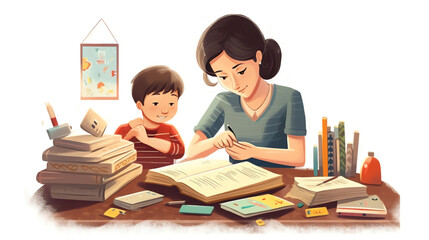 Aufkleber - ai generated: a teacher and a student studying. concept illustration for school, education. vector i