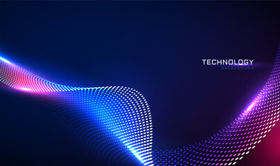 Poster - dark abstract background with glowing wave. 3d abstract sci-fi user interface concept with gradient 