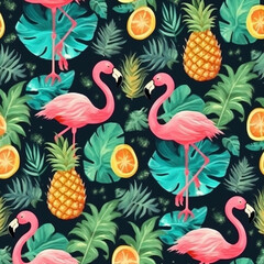 Naklejka na meble Flamingos and pineapples pattern