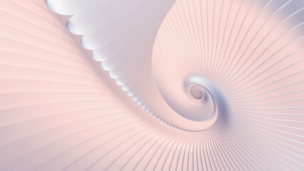 Poster - Abstract background, 3d pearl color wavy stripes pattern, interesting spiral architectural wallpaper, 3D render illustration.