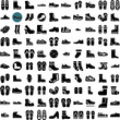 Collection Of 100 Footwear Icons Set Isolated Solid Silhouette Icons Including Female, Fashion, Footwear, Shoes, Foot, Shoe, Casual Infographic Elements Vector Illustration Logo