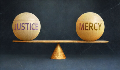 Justice and Mercy in balance - a metaphor showing the importance of two aspects of life staying in equilibrium to create a perfect condition, Generative AI,3d illustration