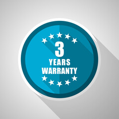 Canvas Print - Warranty guarantee 3 year symbol, flat design vector blue icon with long shadow