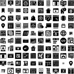 Collection Of 100 Website Icons Set Isolated Solid Silhouette Icons Including Network, Illustration, Web, Site, Internet, Website, Vector Infographic Elements Vector Illustration Logo