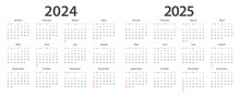 Calendar 2024, Calendar 2025 Week Start Sunday Corporate Design Template Vector.
