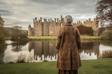 Wall Mural - Scot old woman scottish castle. Generate Ai