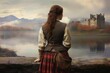 Scot cute woman scottish castle. Generate Ai