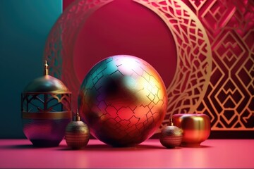 Wall Mural - Islamic New Year. The day of the beginning of the year according to the Islamic calendar, the first day of the month of Muharram. Muslim, tradition, religion, moon. Generative AI