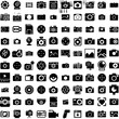 Collection Of 100 Capture Icons Set Isolated Solid Silhouette Icons Including Technology, Gas, Capture, Climate, Energy, Co2, Carbon Infographic Elements Vector Illustration Logo