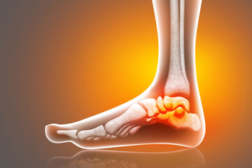 Bones of the human foot. Ankle pain. Ankle injury. 3d illustration